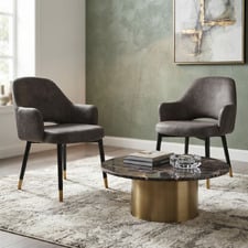 93cm Lex Faux Leather Dining Chairs with Brass Accent (Set of 2)