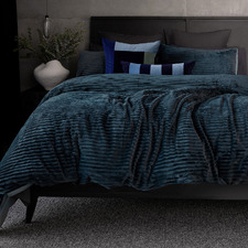 Petrol Stripe Channel Cotton-Blend Quilt Cover Set