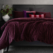 Plum Stripe Channel Cotton-Blend Quilt Cover Set