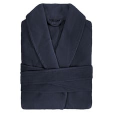 Navy Waffle Cotton-Blend Bath Robe