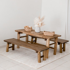 Dark Tree Table and Bench Set