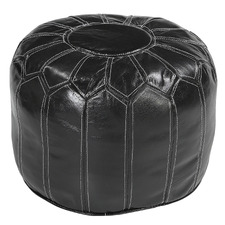 Black Moroccan-Style Leather Ottoman