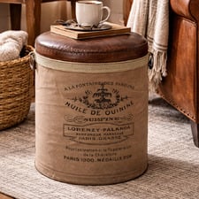 Francia Canvas & Goat Leather Ottoman