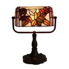 Floral Rust Stained Glass Banker Table Lamp