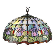 Dutch Iris Lilac Leadlight 3 Light Pendant