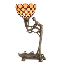 Lean Iron & Tiffany Glass Table Lamp