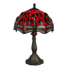 47cm Stained Glass Red Dragonfy Table Lamp
