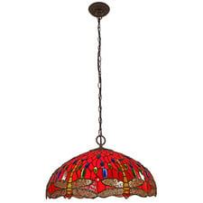 Red Zinc alloy Dragonfly Tiffany-Style Pendant Light