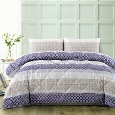 3 Piece Plum Jacquard Comforter & Pillowcases Set