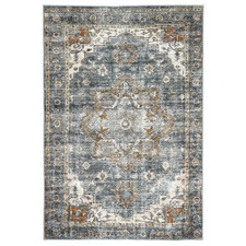 Grey & Gold Vintage Cezanne Machine Washable Cotton-Blend Rug