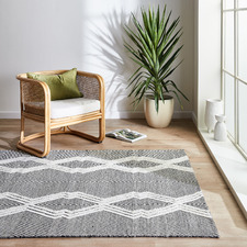 Ivory Geometric Flat Weave Wool-Blend Rug