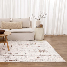 White & Rust Velour Machine Washable Rug