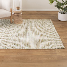 Ivory & Olive Green Skandi Hand-Woven Wool Rug