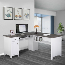 Grey & White Armitage L-Shaped Desk with USB Charging Socket