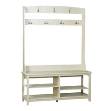 Serene Cherry Sunberry Shoe Bench With Hall Tree