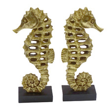 Aged Gold Seahorse Bookends