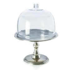 Footed Cake Stand in Antique Silver with Glass Dome