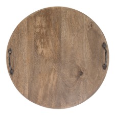 Round Mango Wood Serving Board with Iron Handles