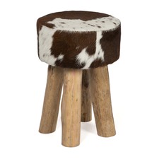 Casper Round Cow Hide Stool with Wooden Legs