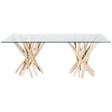 Natural Semarang Glass Top Dining Table With Teak Branch Base