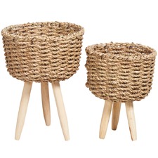 2 Piece Lined Grass Planter Set