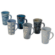 6 Piece Blue 290ml Stoneware Mug Set