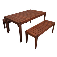 4 Seater Lazio Shorea Wood Outdoor Dining Table & Backless Bench Set