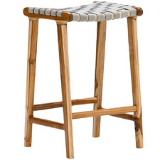 66cm Cassie Leather & Teak Counter Stool