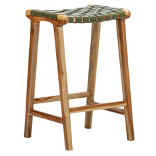 66cm Cassie Leather & Teak Counter Stool