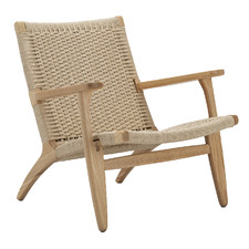 Hans Wegner Replica Oak Wood & Rattan Lounge Chair