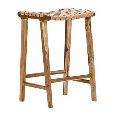 66cm Cassie Leather & Teak Counter Stool
