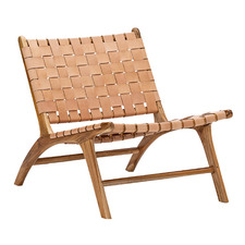 Cassie Woven Leather & Teak Lounge Chair