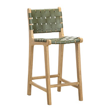 66cm Cassie Cowhide Leather & Teak Wood Counter Stool