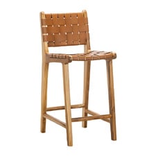 66cm Cassie Cowhide Leather & Teak Wood Counter Stool