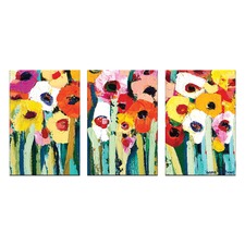 Rainbow Garden Triptych Stretched Canvas