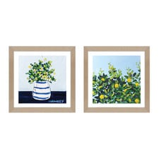 2 Piece Navy Country Lemons Framed Paper Print Wall Art Set