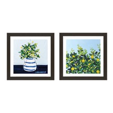 2 Piece Navy Country Lemons Framed Paper Print Wall Art Set