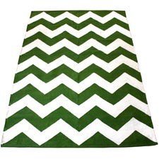 Green Chevron Hand-Knotted Cotton Rug