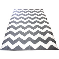 Grey Chevron Hand-Knotted Cotton Rug