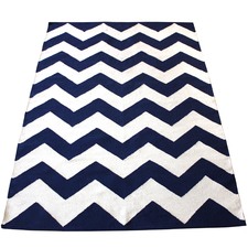 Navy Chevron Hand-Knotted Cotton Rug