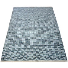Blue Squares Hand-Knotted Cotton Rug