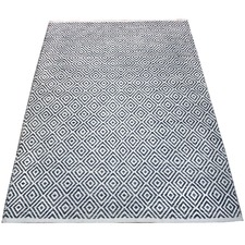 Charcoal Squares Hand-Knotted Cotton Rug