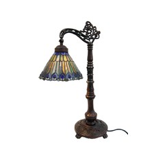 Peacock Style Bridge-arm Tiffany Table Lamp