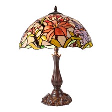 Large Oriental Lily Stained Glass Leadlight Tiffany Table Lamp