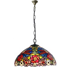 Classical Dragonfly & Rose Tiffany Style Pendant Light