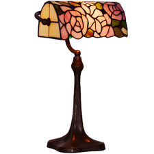 Rose Tiffany-Style Banker's Lamp