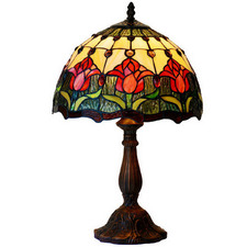 Red Tulip Tiffany-Style Bedside Lamp