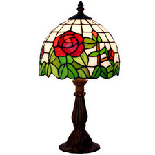 Red Rose Tiffany-Style Mini Table Lamp