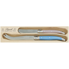 2 Piece Pink & Blue Laguiole Debutant Cheese Knife Set