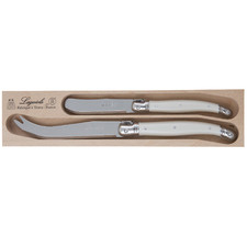 2 Piece White Laguiole Debutant Cheese Knife Set